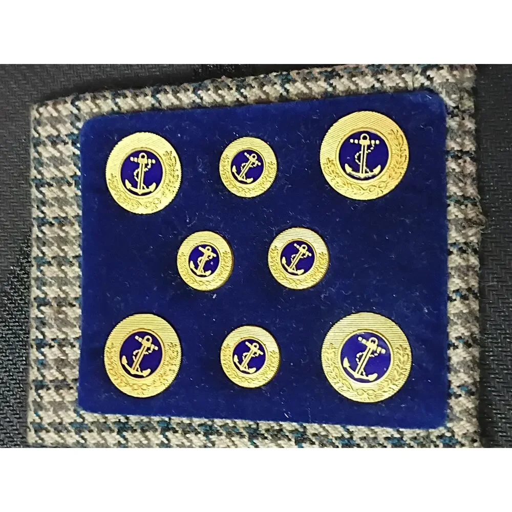 Vintage US Navy Uniform Button Set 4 Large 4 Small Cotter Pins Case Gilt Eagle